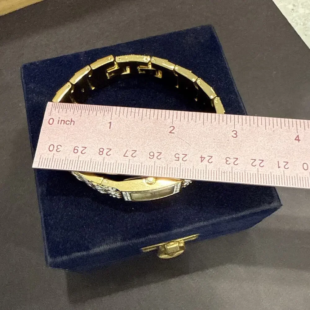 VTG Elgin Rhinestone Heart Bracelet Watch Gold Tone Cocktail w Box